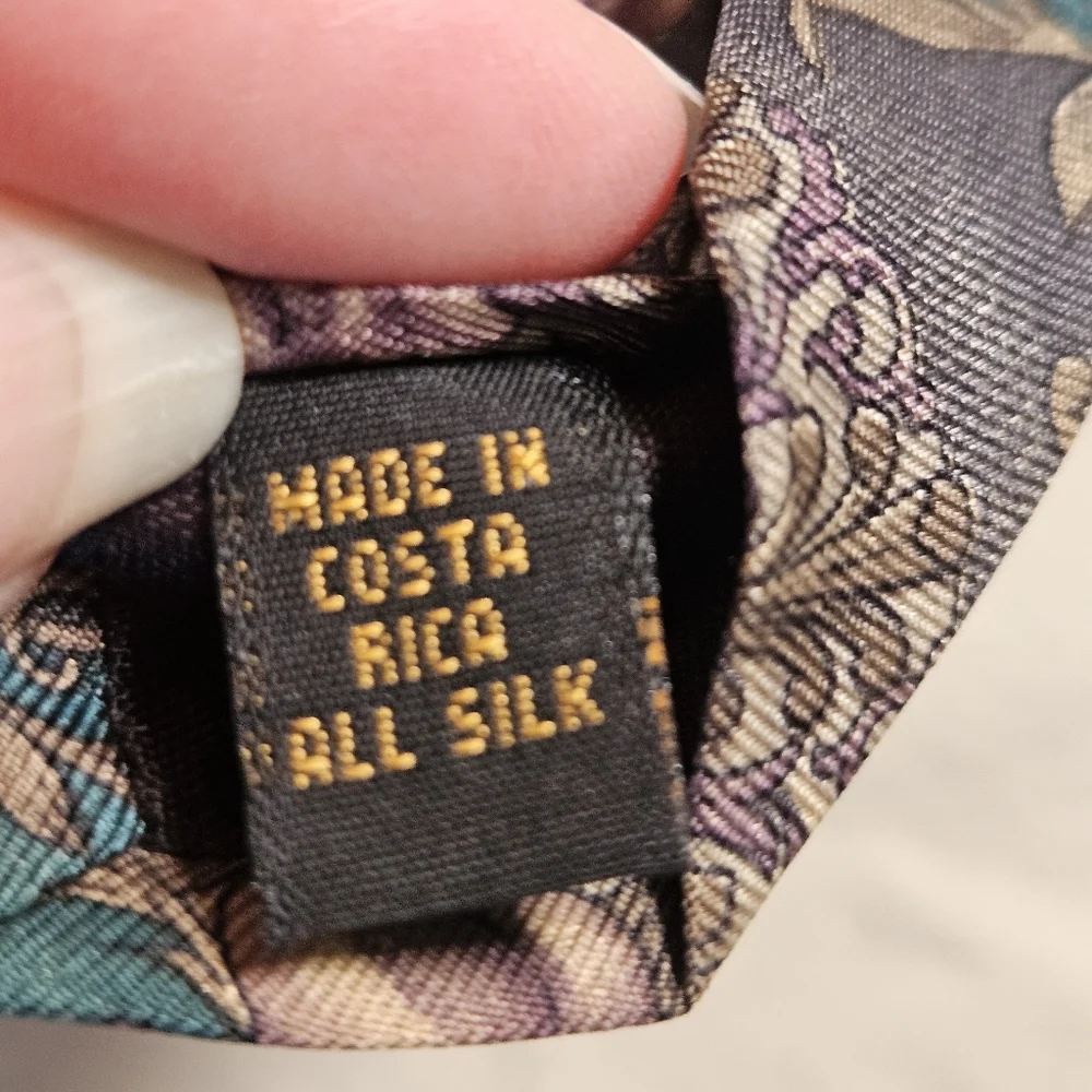 Vintage Bill Blass 100% Silk Tie Teal Purple Gold Floral‎ Paisley Medallion